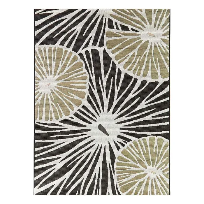(E532) Palma Black & Cream Floral Outdoor Area Rug, 8×10