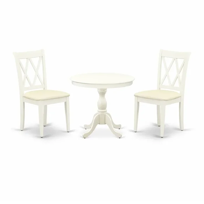 East West Furniture 3 Piece Dinning Room Table Set Contains 1 Wood Table and 2 Linen White Dining Room Chairs with Double X-Back – Linen White Finish