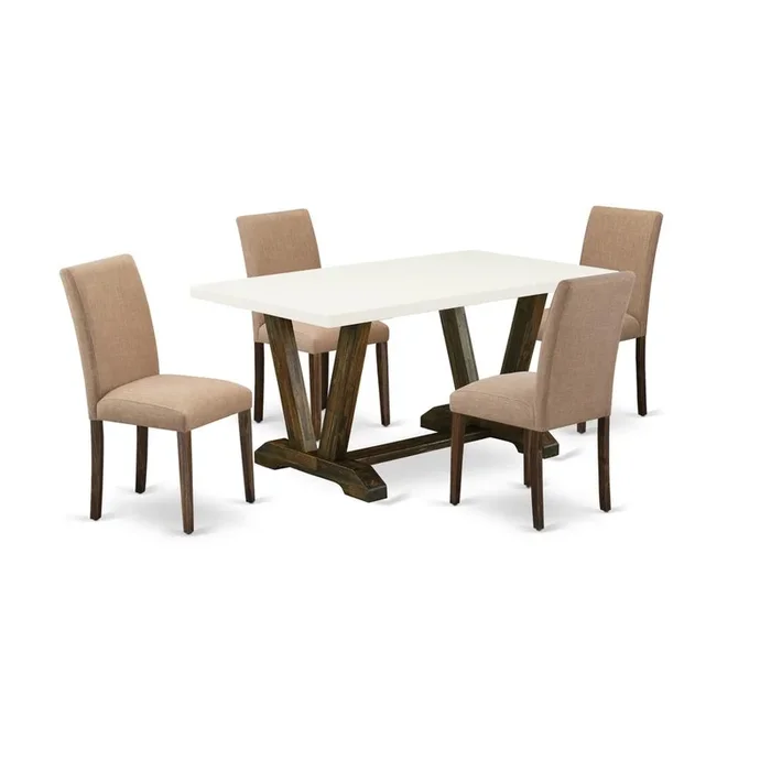 East West Furniture 5-Pc Dining Room Table Set Includes 4 Dining Chairs with Upholstered Seat and High Back and a Rectangular Dining Table – Distressed Jacobean Finish