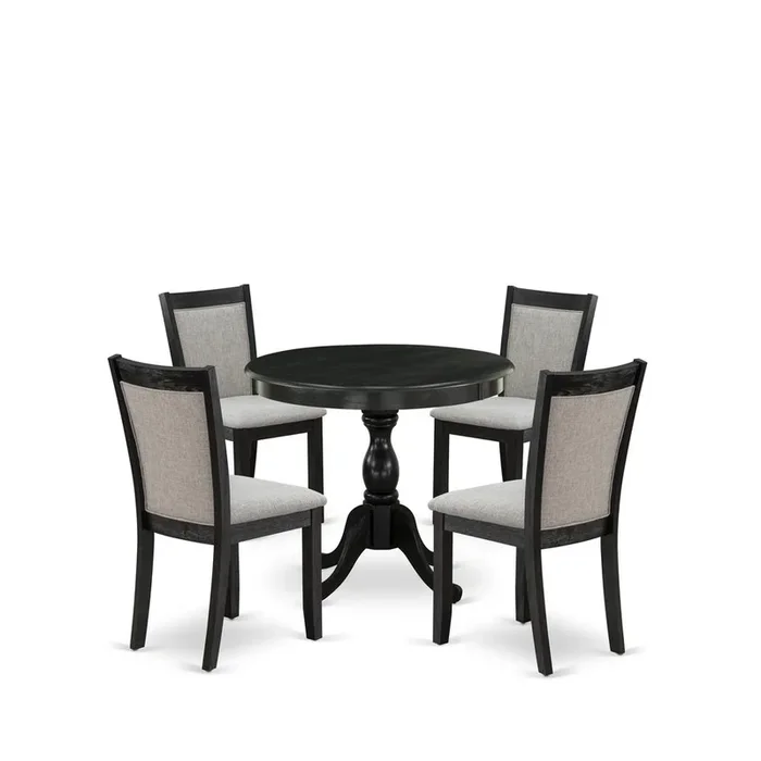 East West Furniture 5-Pc Kitchen Room Table Set Contains a Kitchen Table and 4 Shitake Linen Fabric Parsons Chairs – Wire Brushed Black Finish