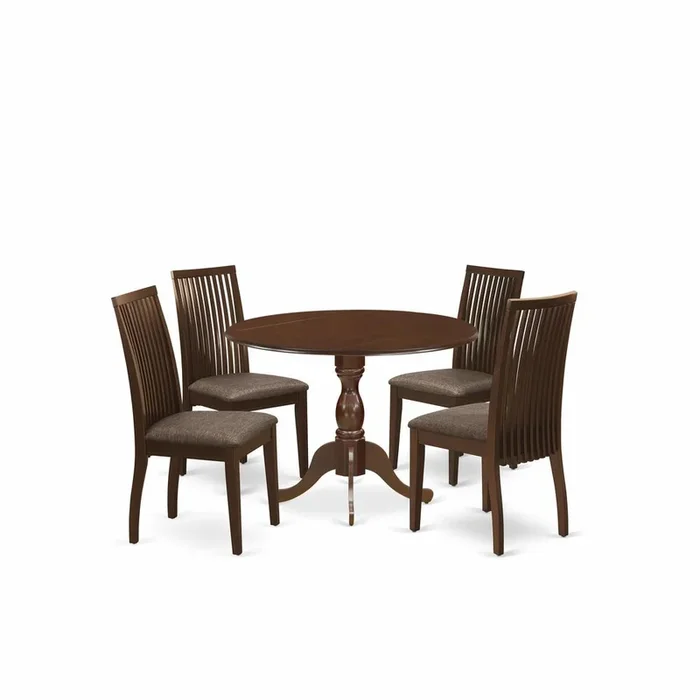 East West Furniture DMIP5-MAH-C 5 Piece Table And Chairs Dining Set – Dining Room Table and 4 Mahogany Linen Fabric Dining Room Chairs – Mahogany Finish