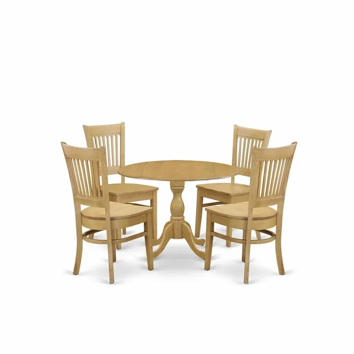 East West Furniture DMVA5-OAK-W 5 Piece Dining Room Set – Oak Wood Dining Table and 4 Oak Wooden Dining Chairs for Dining Room with Slatted Back – Oak Finish