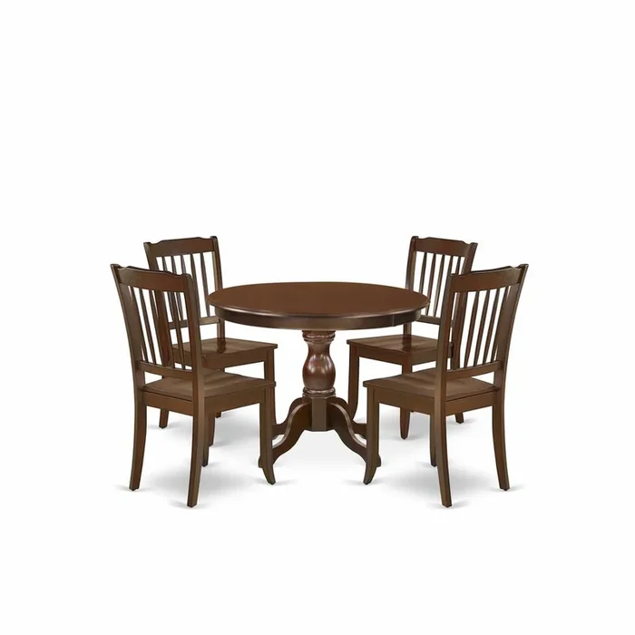 East West Furniture HBDA5-MAH-W 5 Piece Table Set – Mahogany Small Dining Table and 4 Mahogany Kitchen & Dining Room Chairs with Slatted Back – Mahogany Finish