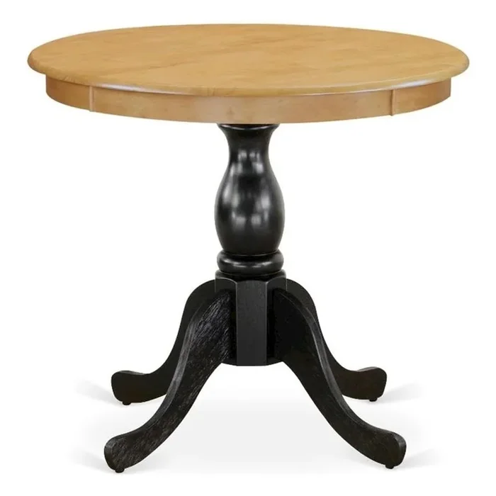 East West Furniture Mid Century Dining Table – Oak Table Top and Black Pedestal Leg Finish
