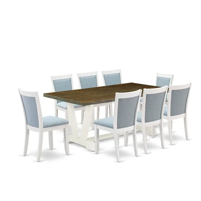 East West Furniture V077MZ015-9 9Pc Dining Set – Rectangular Table and 8 Parson Chairs – Multi-Color Color