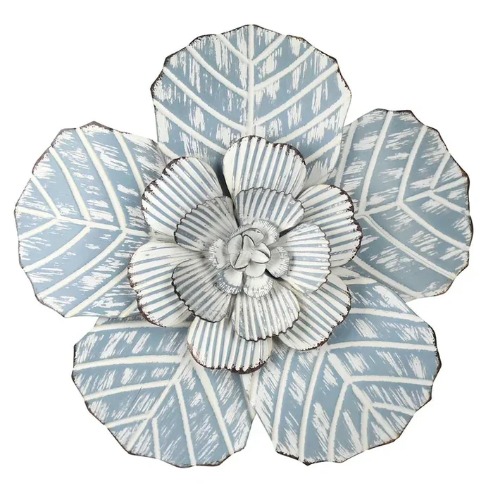 Embossed Blue Metal Flower Wall Decor, 10″