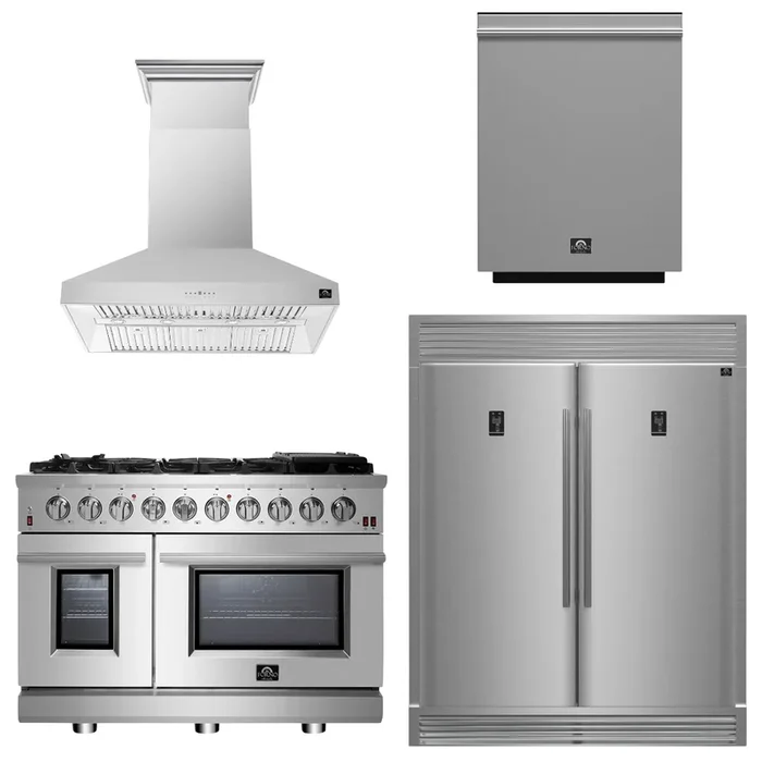 FORNO Appliance Package – 48″ Gas Range, Range Hood, 60″ Refrigerator, Dishwasher, AP-FFSGS6239-48-7