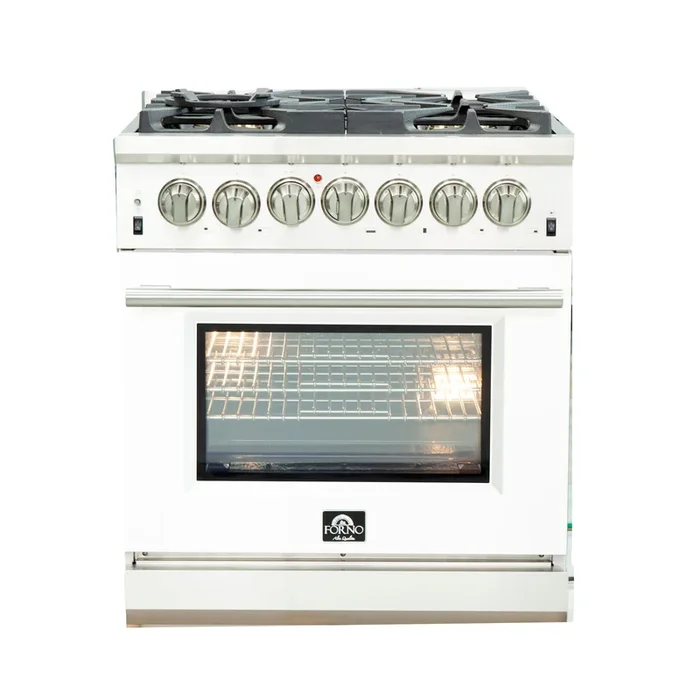 FORNO Capriasca 30″ 4.32 cu. ft. Dual Fuel Range with 5 Italian Burners in White, FFSGS6187-30WHT