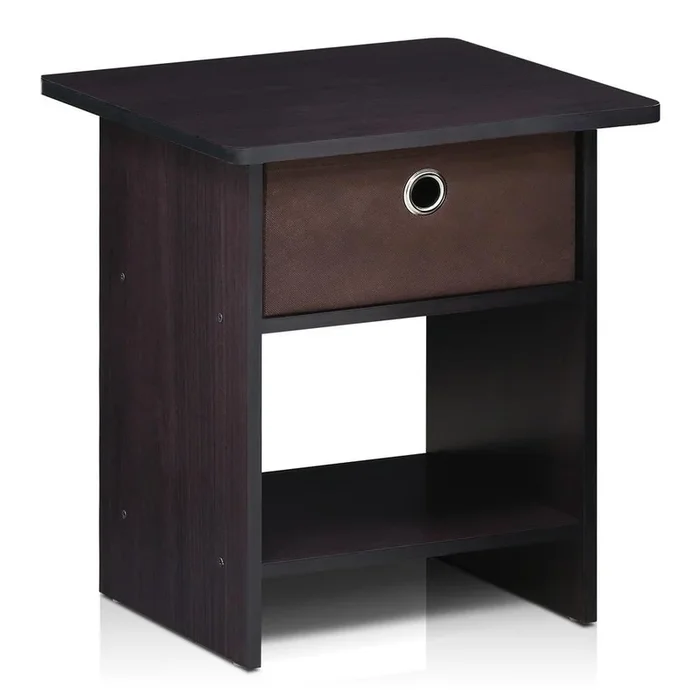 Furinno End Table/ Night Stand Storage Shelf with Bin Drawer, Dark Walnut