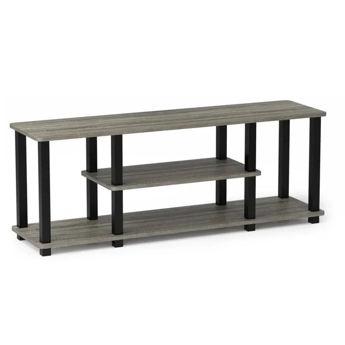 Furinno Furinno Turn-S-Tube No Tools 3D 3-Tier Entertainment TV Stands with Square Tube, French Oak Grey/Black, 18027GYW/BK