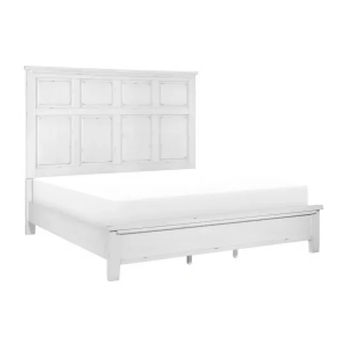 Gemi Queen Size Bed with Headboard, Footboard, Clean Design White Wood – Benzara