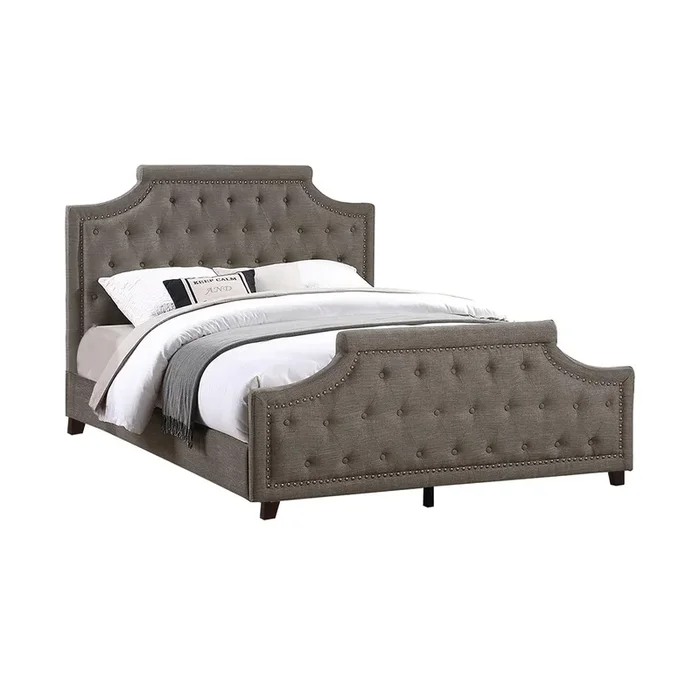 Gia Upholstered King Size Bed, Clipped Corners, Rich Brown Polyester Fabric – Benzara