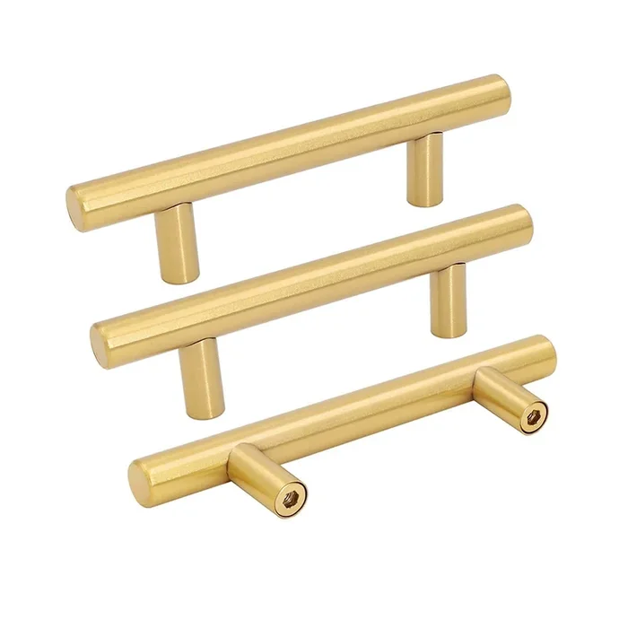 goldenwarm 1 Piece Gold Cabinet Drawer Pulls Kitchen Hardware Brushed Brass Cabinet Handles T Bar Door Pull Knobs 3in Hole Cente