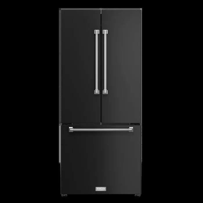 Gordon Ramsay by THOR Kitchen 30″ 17.5 cu. ft. French Door Counter Depth Refrigerator with Ice Maker in Matte Black with Stainless Steel Accents, RF3017FFD00-SS