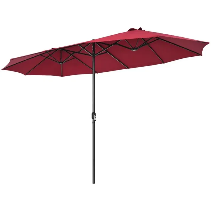 Hivvago 15 Feet Patio Double-Sided Umbrella with Hand-Crank System