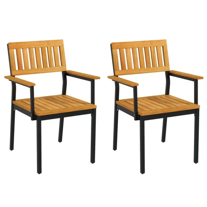 Hivvago Patio Outdoor Dining Chair Set of 2 with Metal and Acacia Wood Frame
