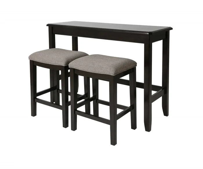 Hivvago Set of Two 27 Inch Light Gray and Dark Brown Solid Wood Backless Bar Chairs with Table
