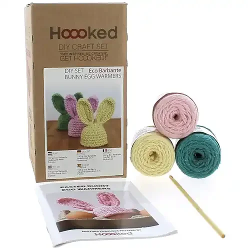 Hoooked Amigurumi DIY Kit W/Eco Barbante Yarn-Happy Easter Bunny Egg Warmers – 5A0023XF-1G74F