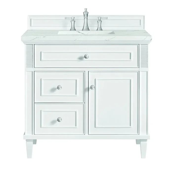 James Martin Vanities 36 Single Vanity, Bright White w/ 3 CM Ethereal Noctis Quartz Top