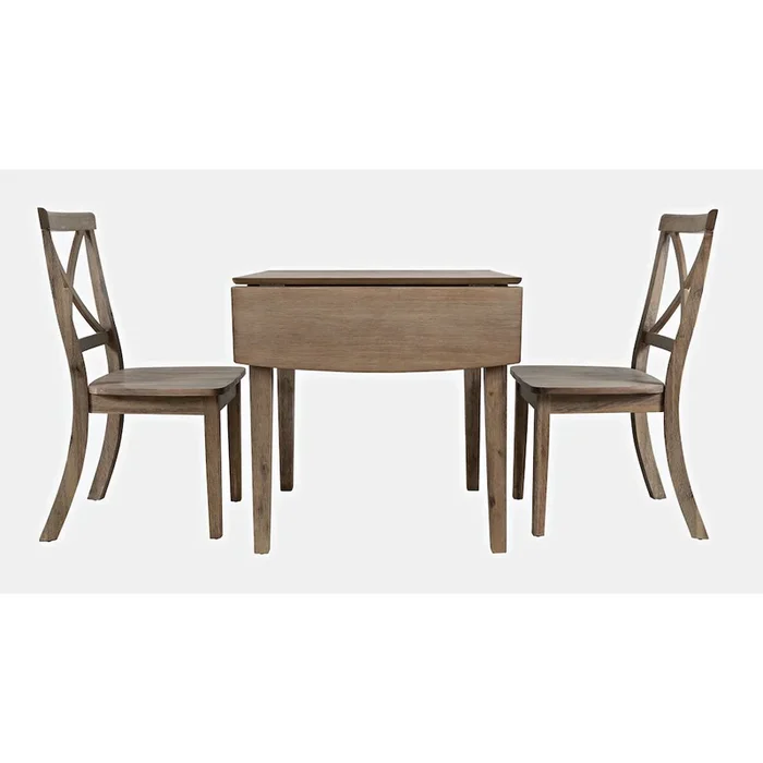 Jofran Eastern Tides Coastal Wire-Brushed Wood Three Piece Cross-Back Dining Set