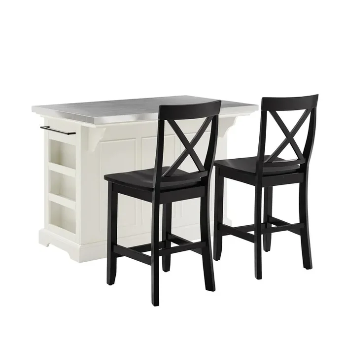 Julia Stainless Steel Top Island W/X-Back Stools