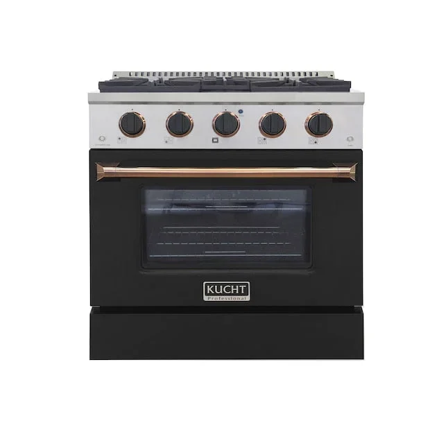 Kucht 30″ Pro-Style Natural Gas Dual Fuel Range in Black with Gold Accents, KDF302-K-GOLD