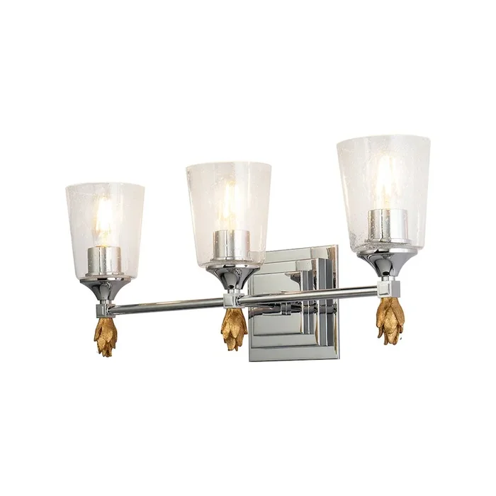 Lucas McKearn Vetiver 3 Light Vanity in Polished Chrome with Gold Accent