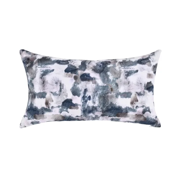 Lumbar Accent Throw Pillow, 14×26, Cotton Linen, Blue Watercolor Print – Benzara