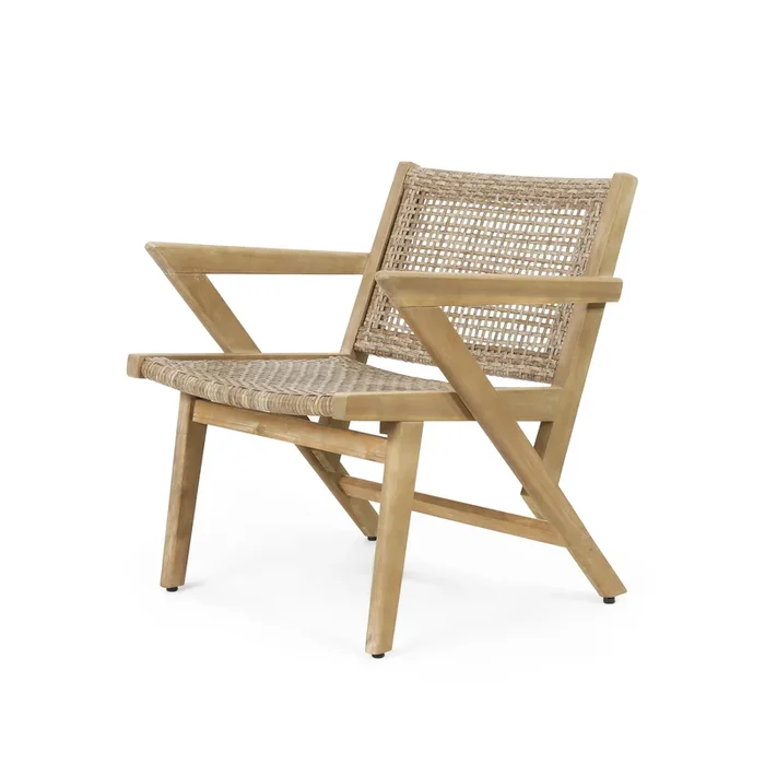 Merax Outdoor Acacia Wood Club Chairs (Set of 2) – Weather-Resistant Wicker Patio Seating, 24 Inch Wide, Easy Assembly, Modern Rustic Design