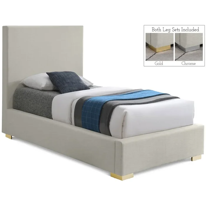 Meridian Furniture Crosby Beige Linen Textured Fabric Twin Bed