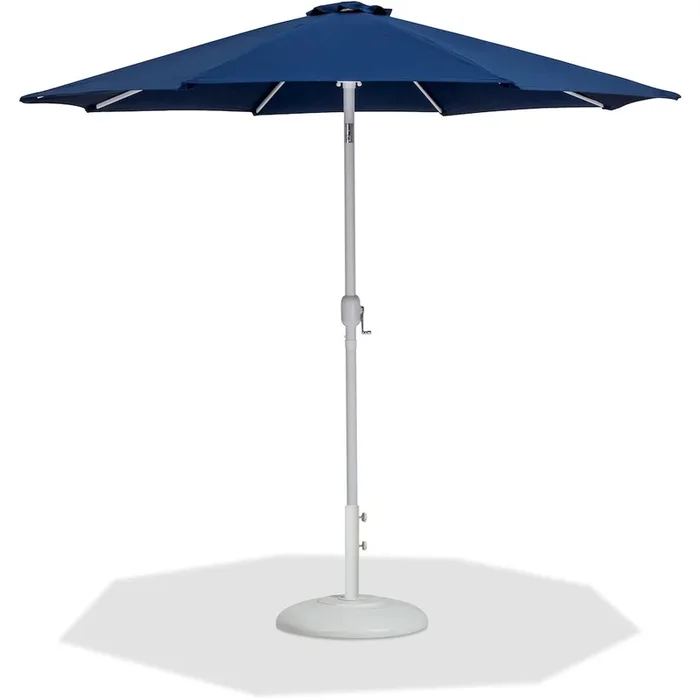 Meridian Furniture Fiji Navy Fabric / Matte White Aluminum Patio Umbrella with Base Sets