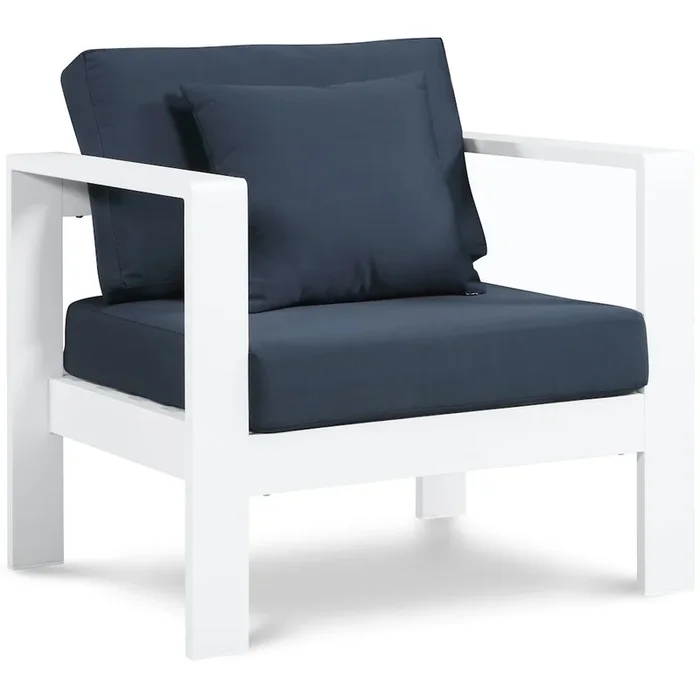 Meridian Furniture Nizuc Navy Water Resistant Fabric Outdoor Patio Aluminum Arm Chair