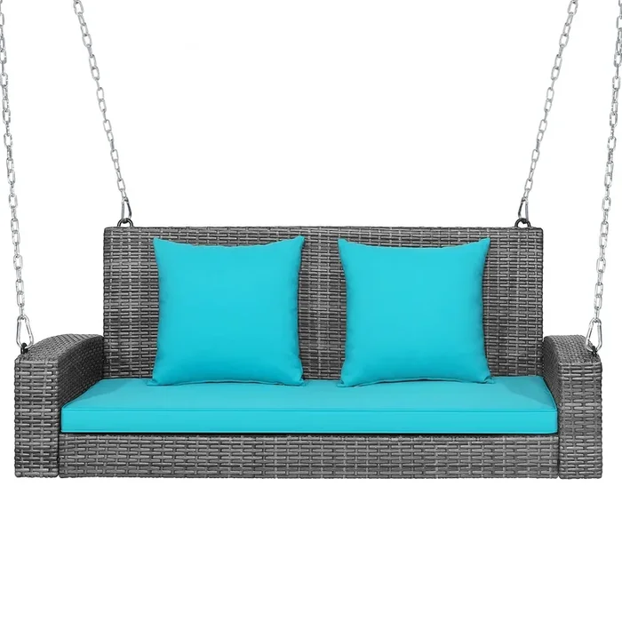 Mondawe 2-Person Patio PE Wicker Hanging Porch Swing Bench Chair Cushion 800 Pounds