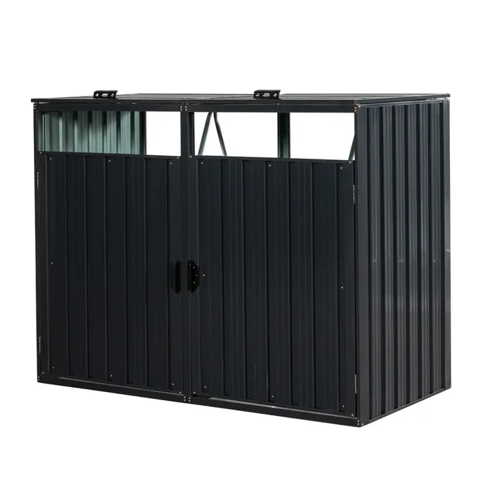 MONDAWE Garbage Bin Shed Stores 2 Trash Cans Metal Outdoor Bin Shed for Garbage Storage,Stainless Galvanized Steel, Bin Shed for Garden Yard Lawn