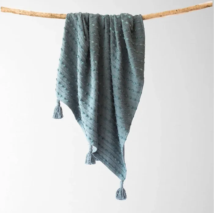 Peacock Blue Cora Corded Throw with TasselsThrow Blankets