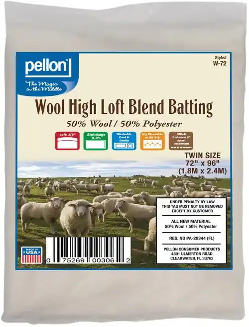 Pellon Wool High Loft Blend Batting-Twin Size 72″X96″ – W-72