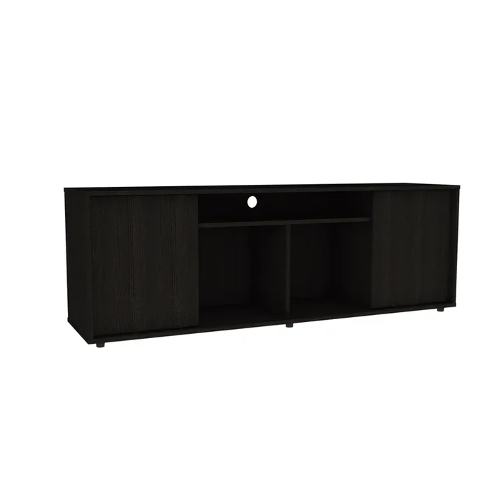 Prana Tv Stand fot TV�s up 60″ Four Shelves, Two Cabinets With Single Door -Black