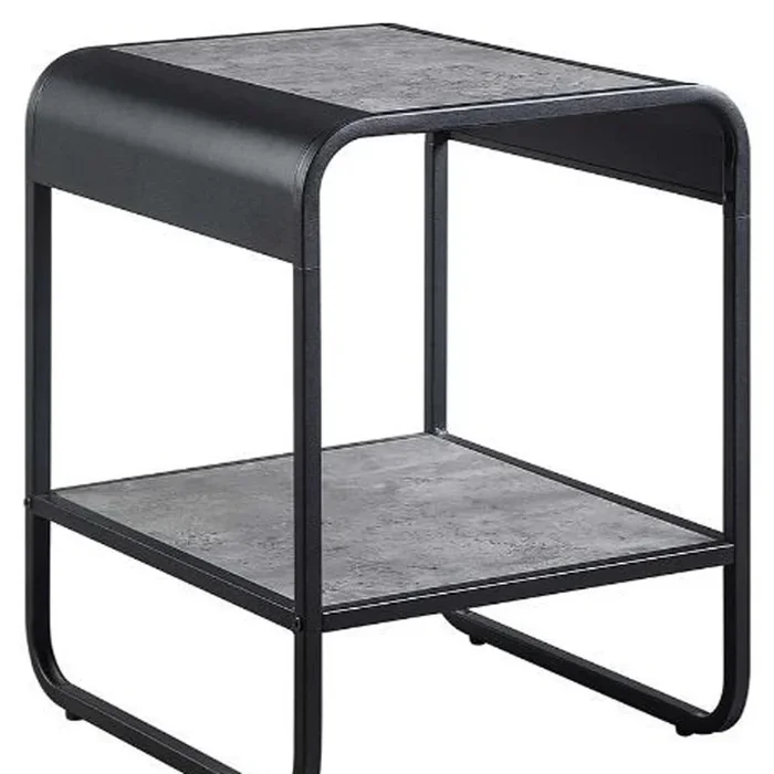 Rectangular End Table with Wood Top and Metal Legs, Open Shelf for Extra Storage