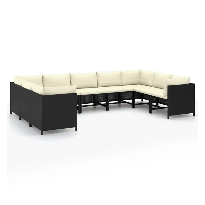 Reno 9pc Outdoor Modular Corner Sofa Set, Ivory Cushions, Black Rattan – Benzara