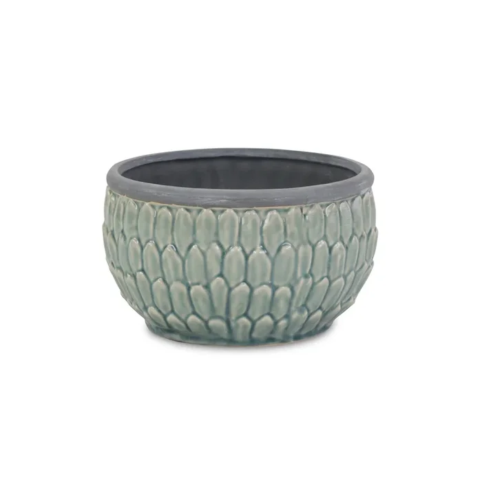 Round Ceramic Planter for Indoor and Outdoor Use with Tone-on-Tone Texture