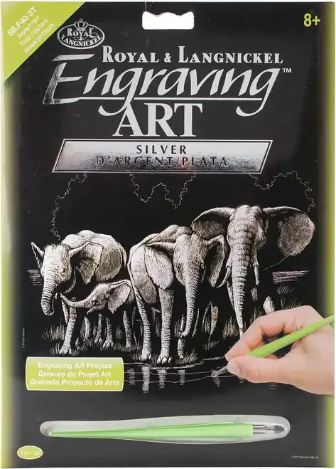 Royal & Langnickel(R) Silver Foil Engraving Art Kit 8″X10″-Elephant Herd – SILVFL-40