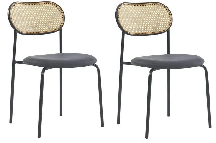Set of 2 Industrial Metal Cane Rattan Dining Chairs