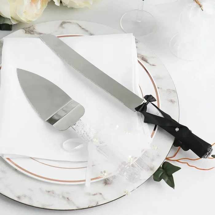 Stainless Steel Wedding Cake Knife and Server Set Bride and Groom Design – Ideal Party Favors for Special EventsWedding Accessories