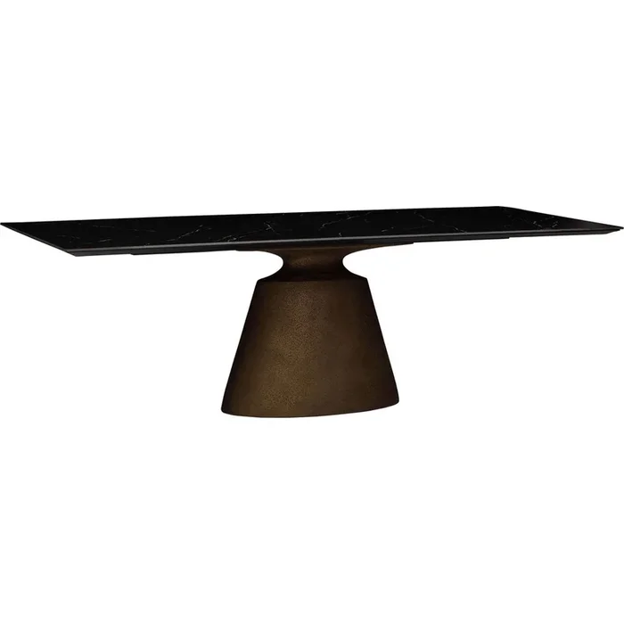 Taji Rectangular Dining Table, Black/Gold Beaten Metal Base