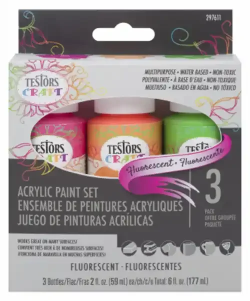 Testors Craft Acrylic Paint Set 3/Pkg-Fluorescent – 297611