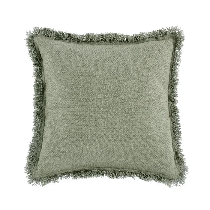 Throw Pillow, Flanged Edges, 22 Inch Cedar Green Cotton Linen Blend – Benzara