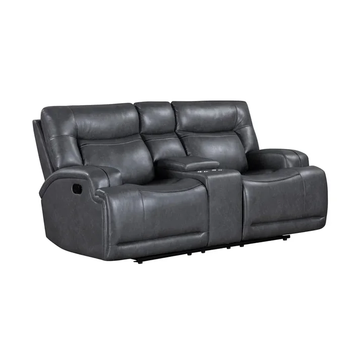 Tito Manual Reclining Loveseat, Gray Polyester, 80 Inch, Cupholders – Benzara