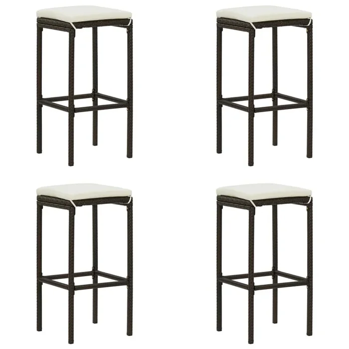 Vian Outdoor Barstool Set of 4, Brown Poly Rattan, Cream Polyester – Benzara