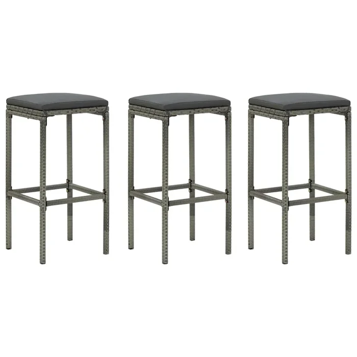 vidaXL Bar Stools with Cushions 3 pcs Gray Poly Rattan