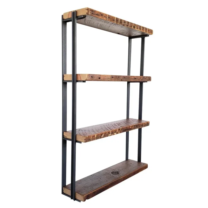 Wall Mounted Shelving: 4 Shelf Unit with Bookends 54″HWall Mounted Shelving
